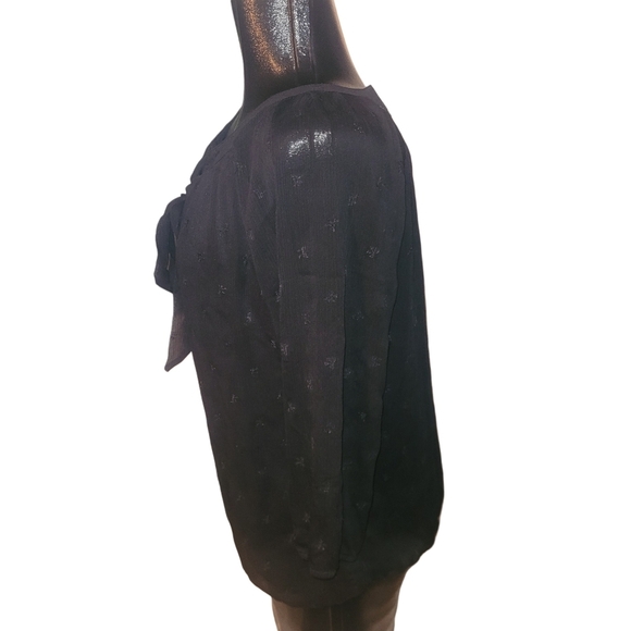 Ispiri Black Semi Sheer Blouse with Tie Neckline L - Picture 5 of 8